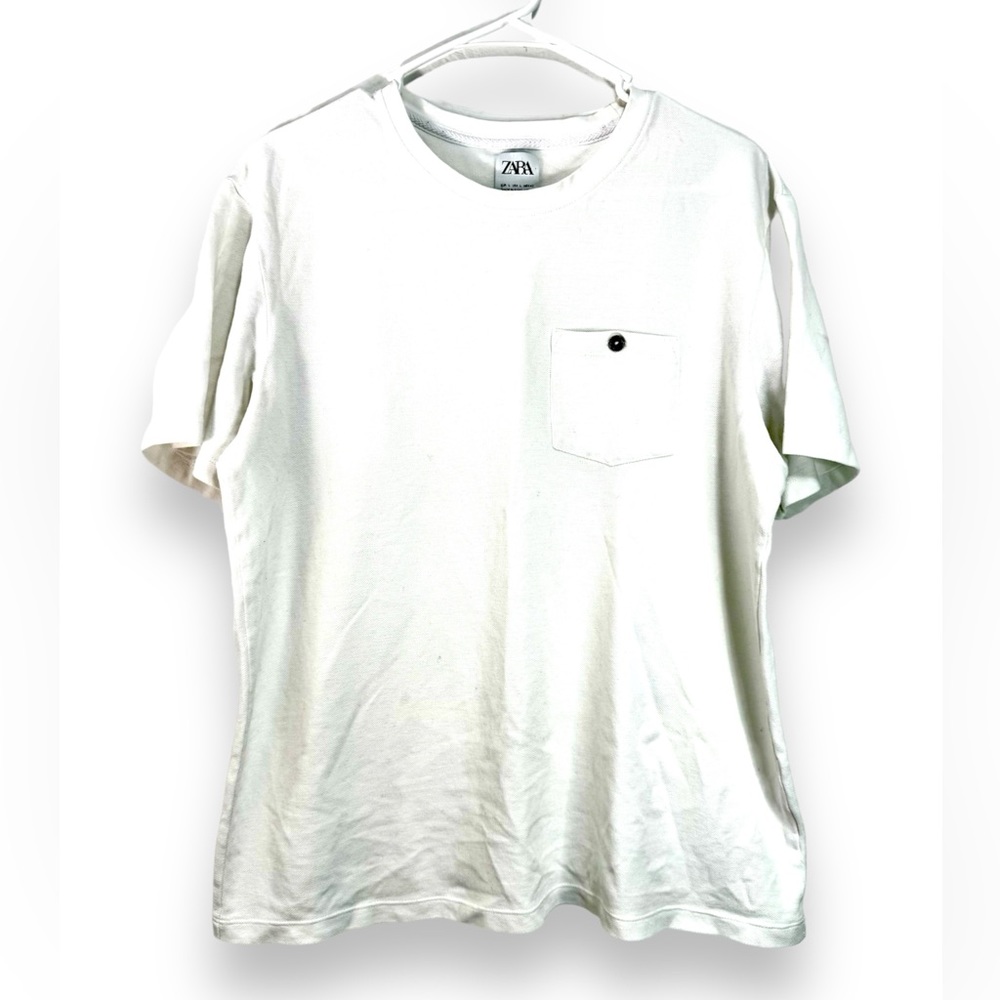 ZARA Men Basic Knit Tee Large L White Tshirt